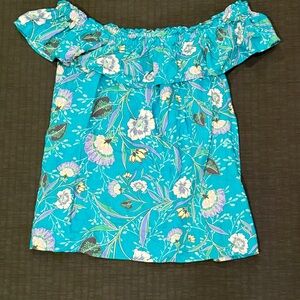 Size S petite LOFT Turquoise and Purple Floral Blouse